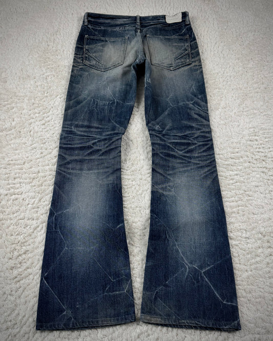 Fuga Whiskered Honeycomb Washed Snakeskin Flared Jeans