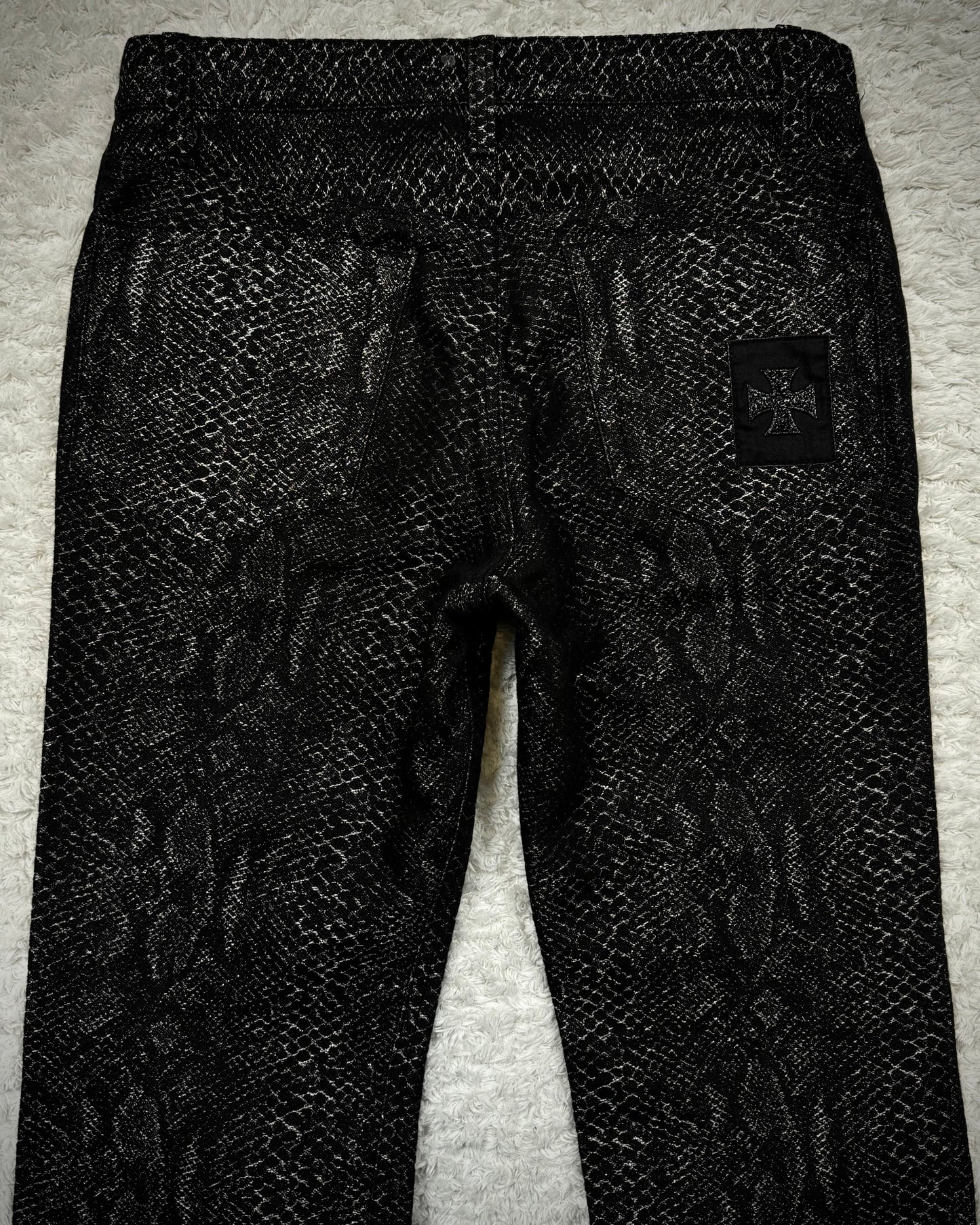 Yasuyuki Ishii Silver Python Jacquard Flared Pants