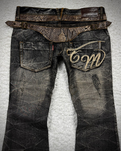 Tornado Mart Python Belted Flared Jeans