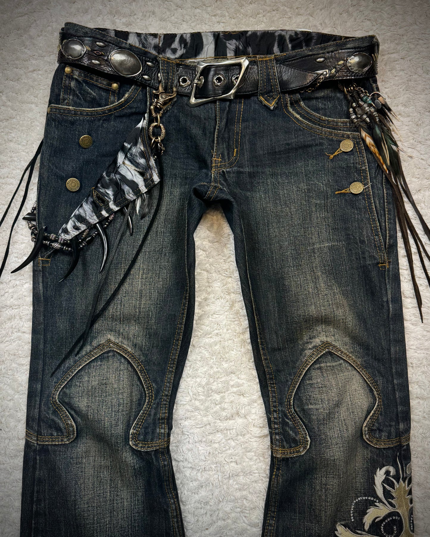 Tornado Mart Tribal Tattoo Embroidery Flared Jeans