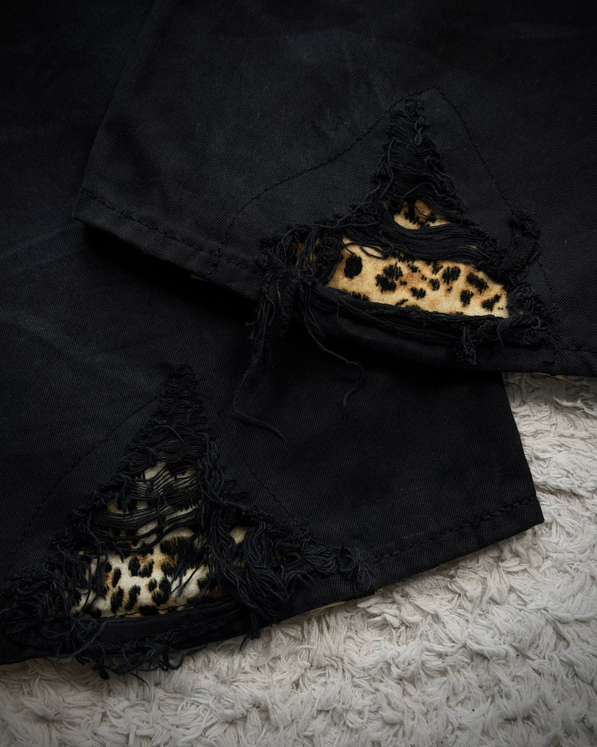 CavariA Leopard Repaired Clawmarks Flared Jeans