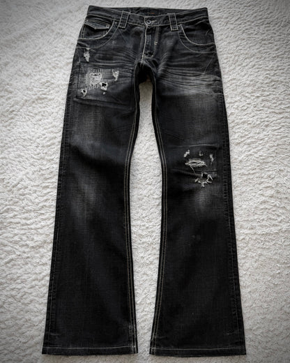 Tete Homme Repaired Distressing Whiskered Flared Jeans