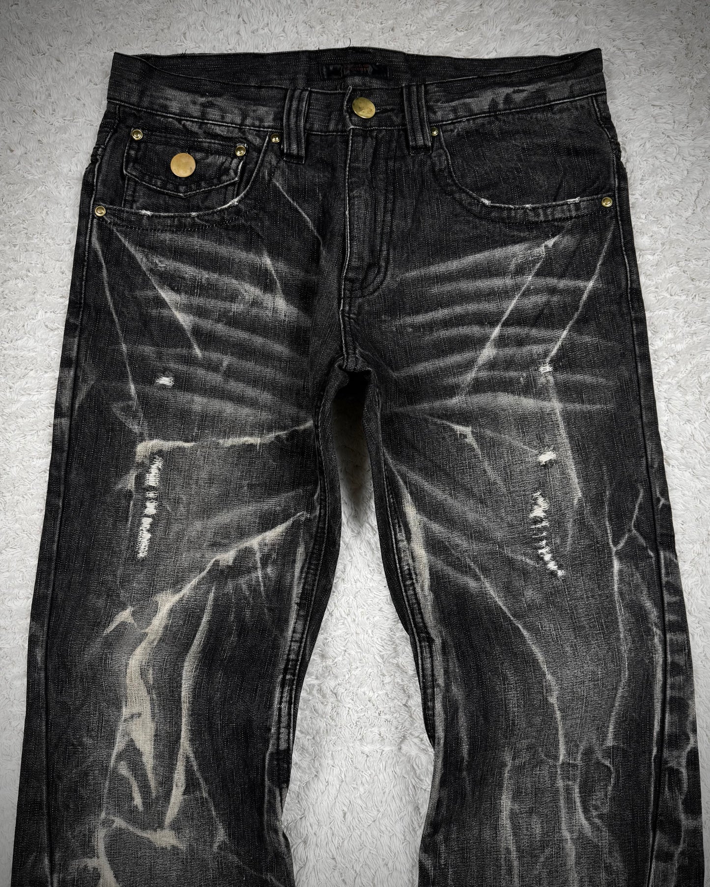Black Baccara Whiskered Storm Washed Bootcut Jeans