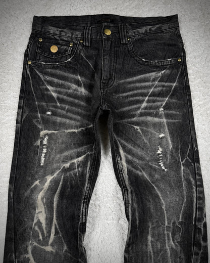 Black Baccara Whiskered Storm Washed Bootcut Jeans