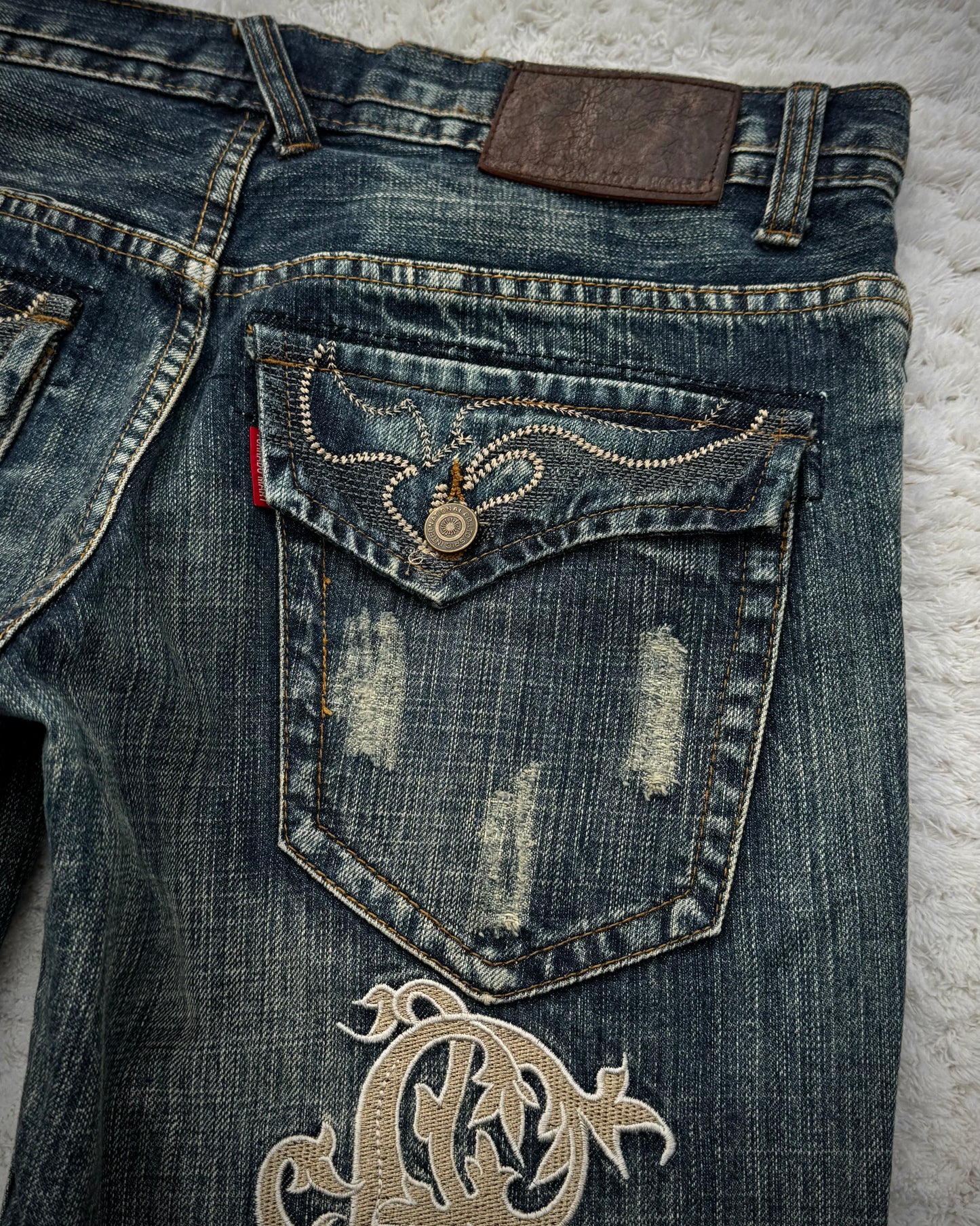 Tornado Mart Mud Wash Tribal Embroidery Flared Jeans