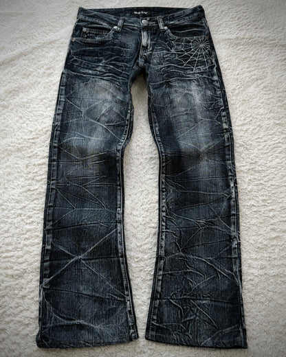 Wild Life Spider Web Honeycomb Washed Flared Jeans