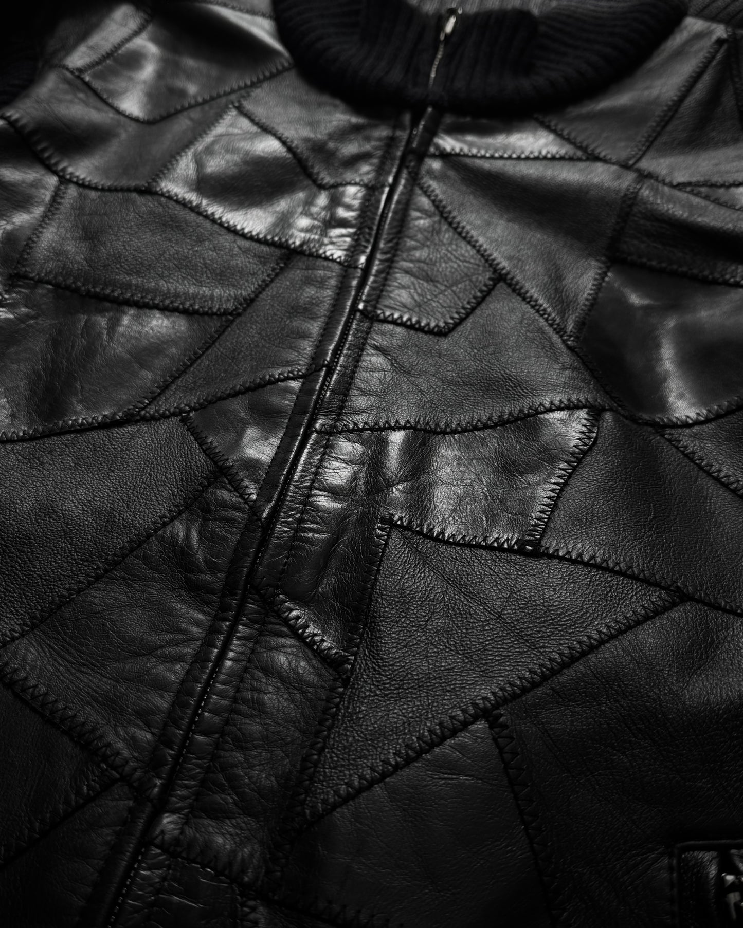 5351 Pour Les Hommes Scar Stitched Cowhide Leather Patchwork Jacket