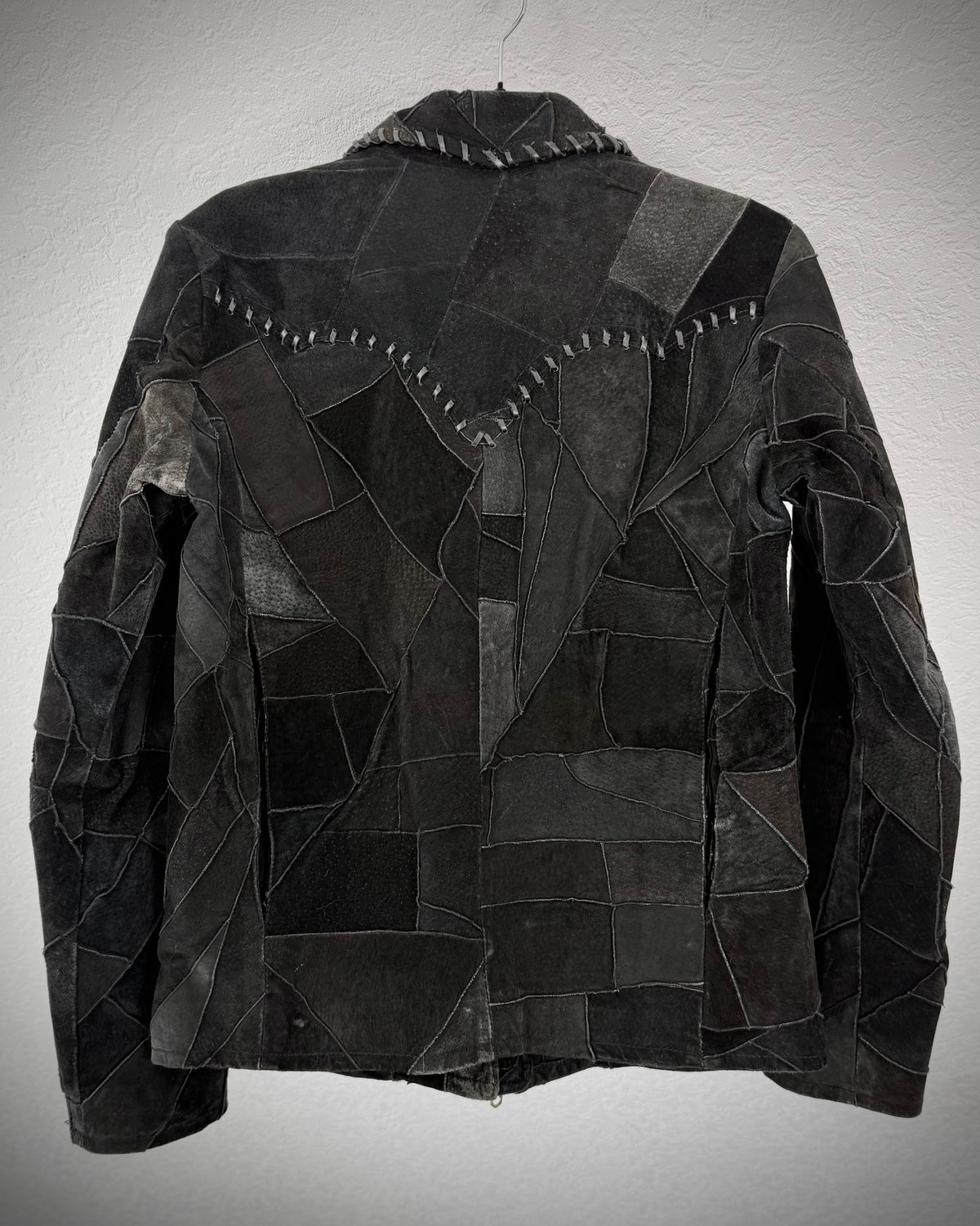 Gowest Scar Stitched Suede Leather Patchwork Jacket