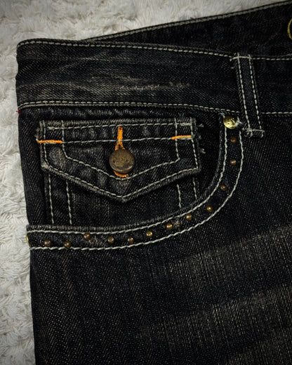 Snuff Studded Flap Pockets Flared Jeans