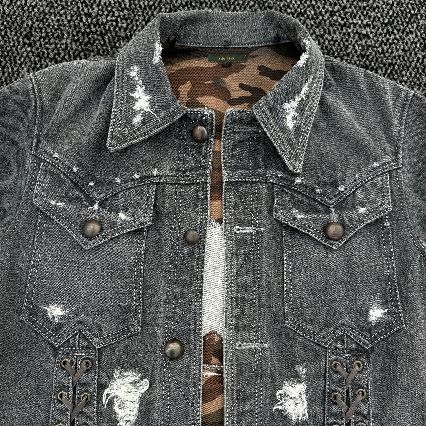 Obelisk Lace-Up Denim Jacket