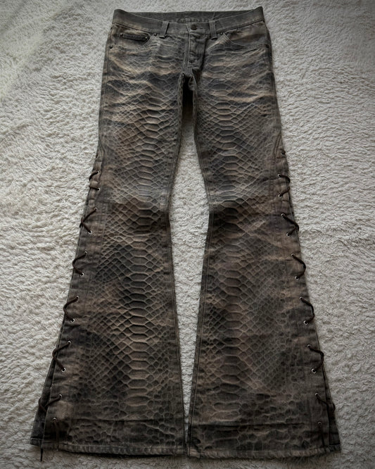 Tornado Mart Python Waxed Lace Up Flared Jeans (Sample Pair)