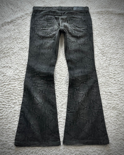 Tornado Mart Python Pattern Flared Jeans