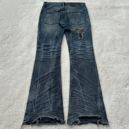 Midas Boro Stitched Distressed Flared Denim