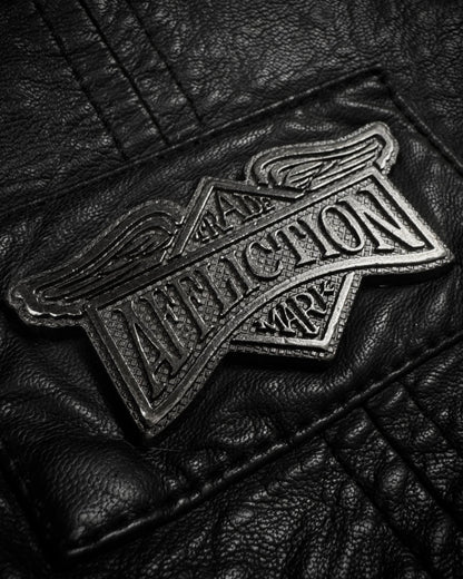 Affliction Spike Studded Metal Badge Leather Jacket