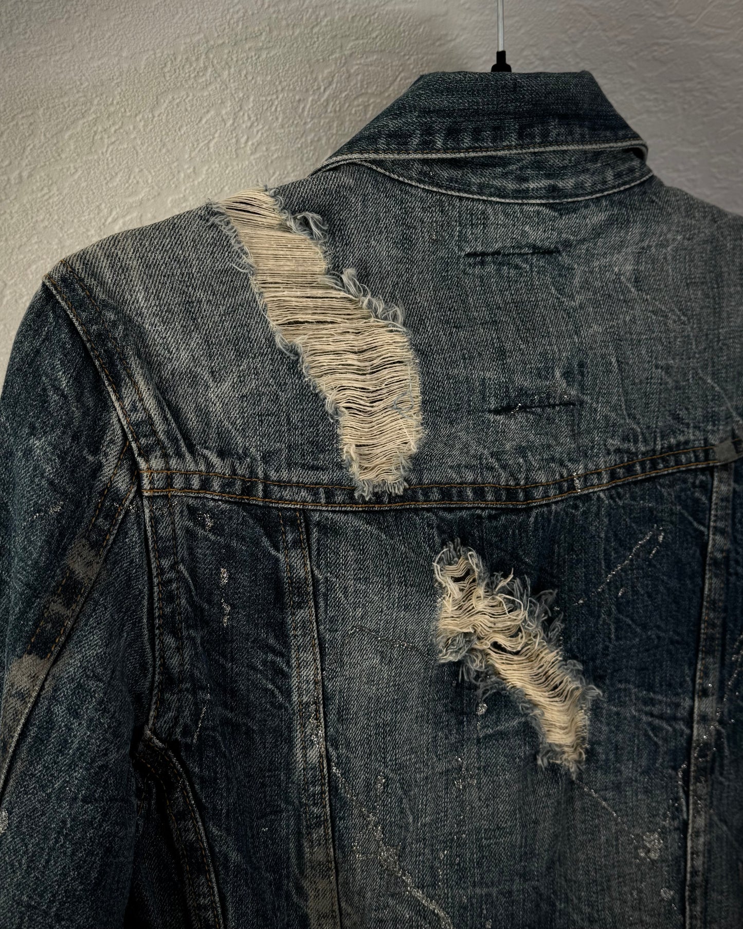 Midas Silver Splatter Distressed Cropped Denim Jacket