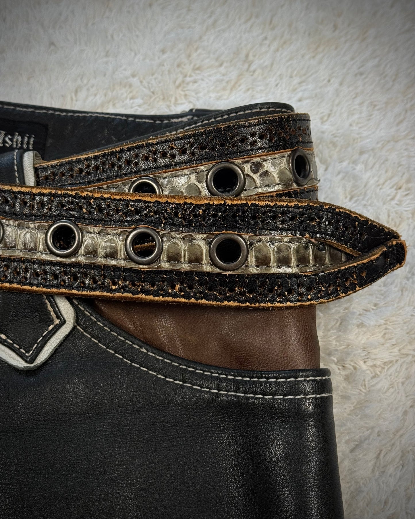 Tornado Mart Python Vintage Leather Belt