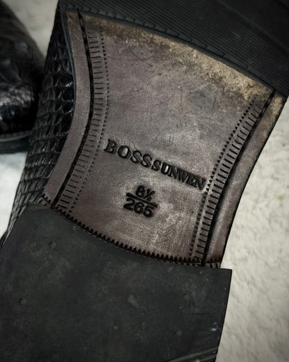 Boss Sunwen Depth Sculpted Crocodile Leather Dress Boots