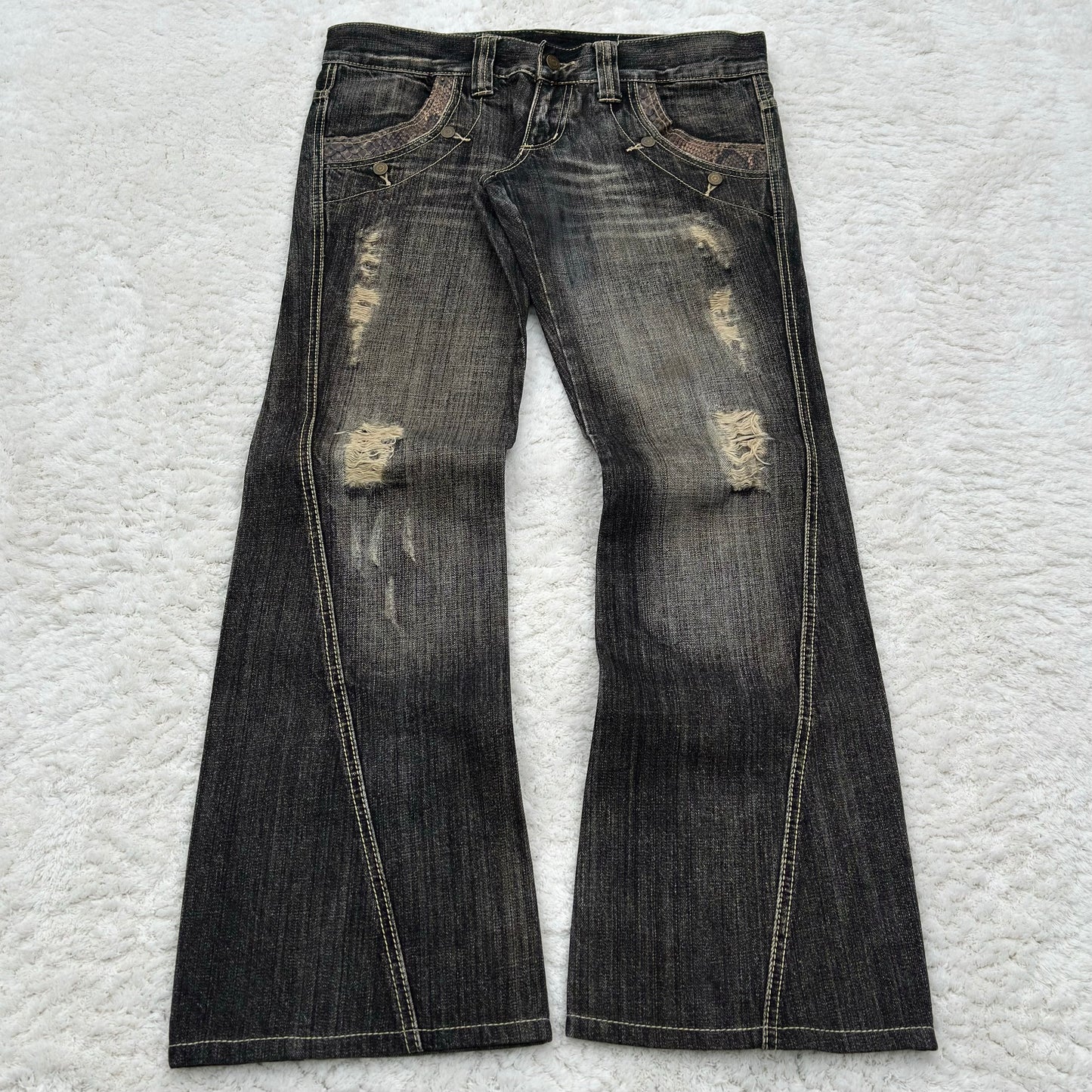 Tornado Mart Python Detailed Flared Jeans