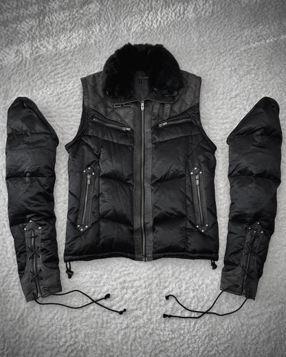 Schlüssel Rabbit Fur Lace Up Transformable Puffer Jacket