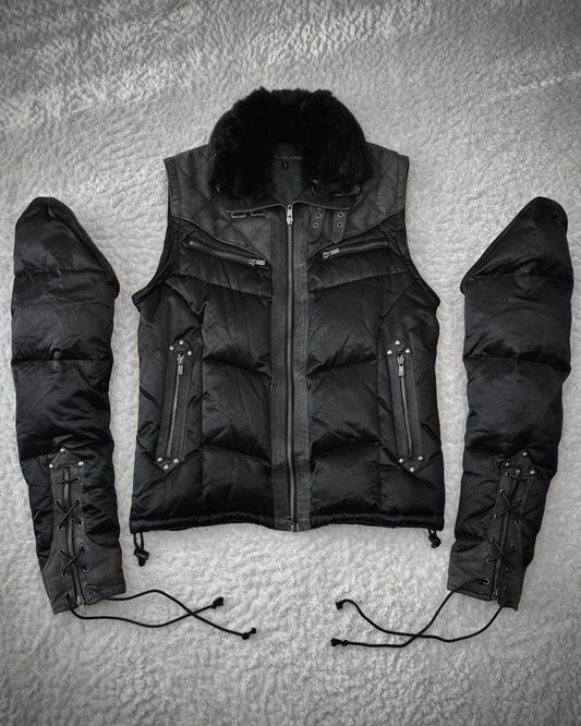 Schlüssel Rabbit Fur Lace Up Transformable Puffer Jacket