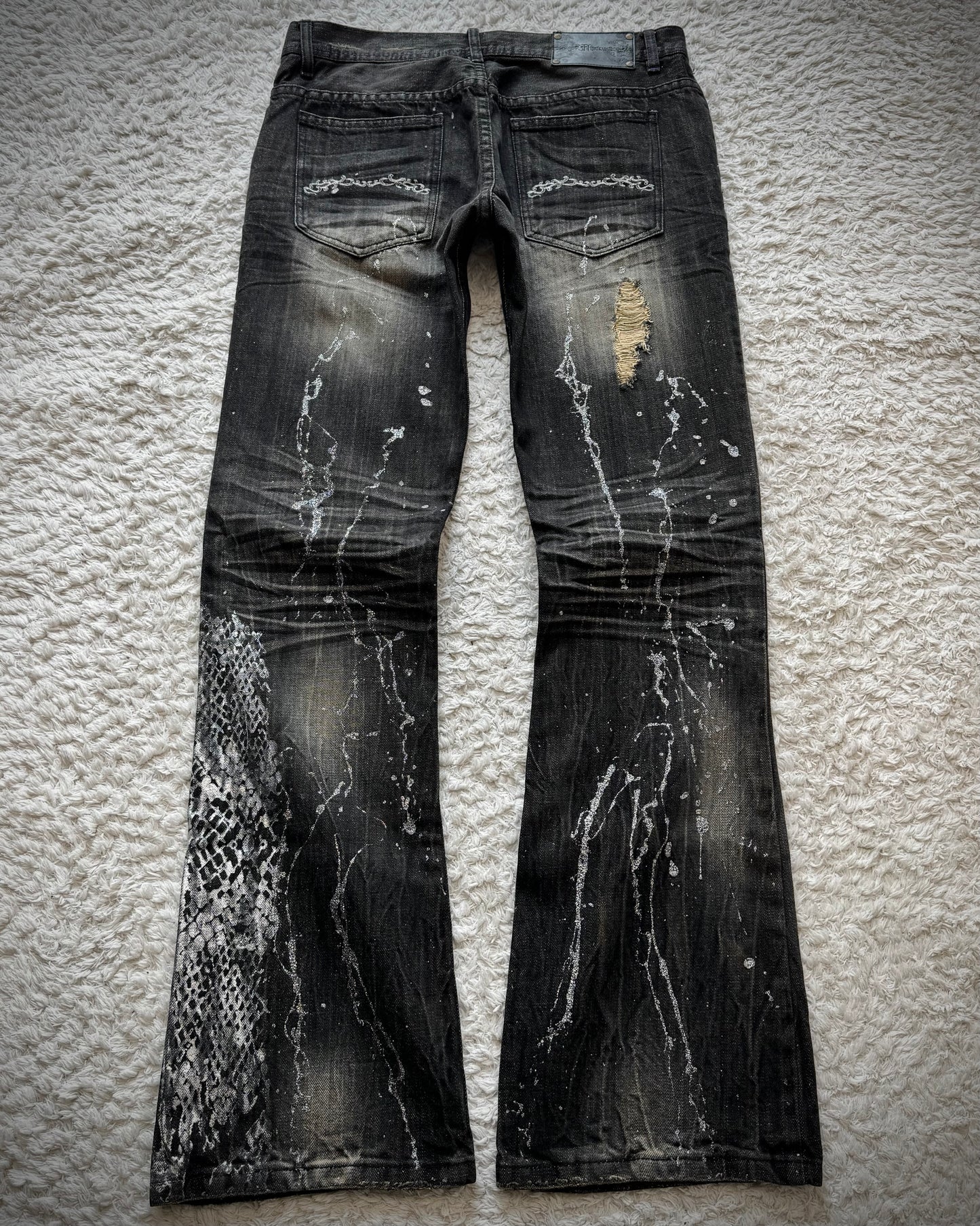 Midas Metallic Python Coating Splatter Flared Jeans
