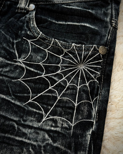 Wild Life Spider Web Honeycomb Washed Flared Jeans