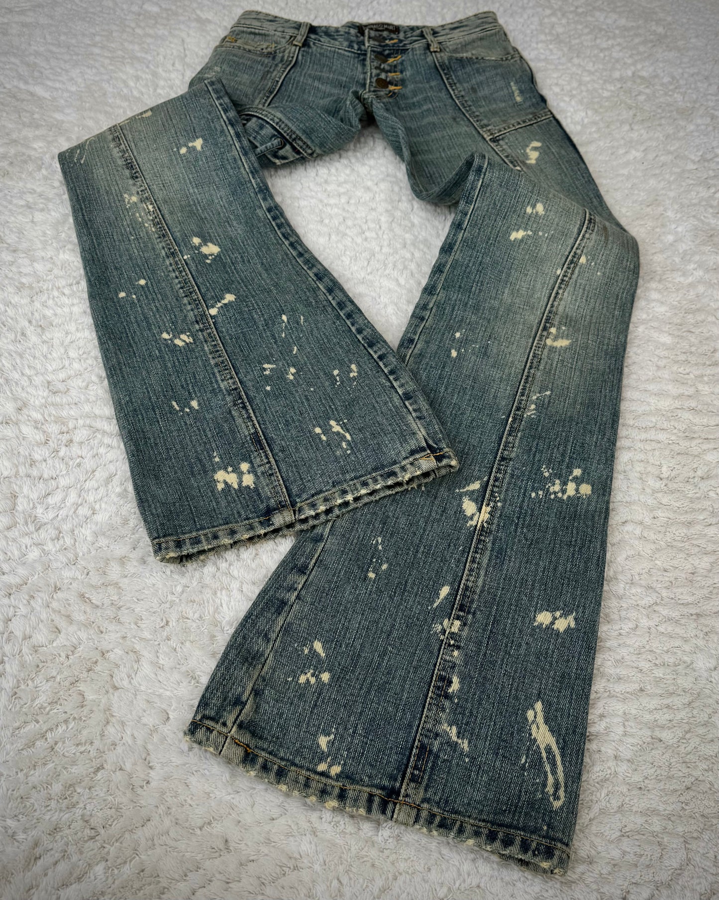 Tornado Mart Backlace Paint Splatter Flared Jeans