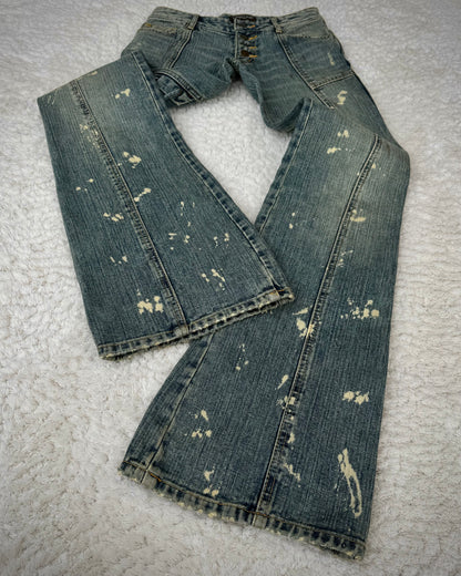 Tornado Mart Backlace Paint Splatter Flared Jeans