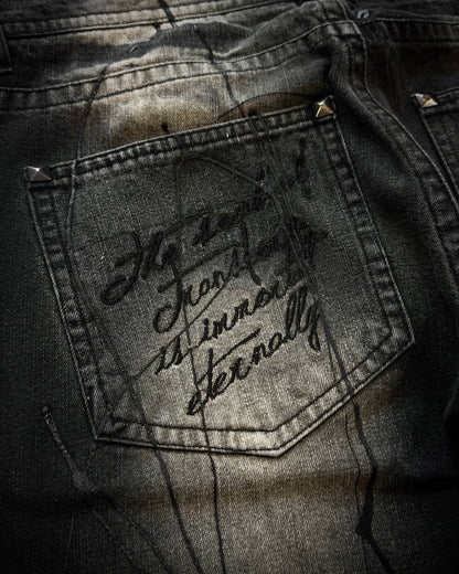 Xfrm Whiskered Paint Splatter Studded Flared Jeans
