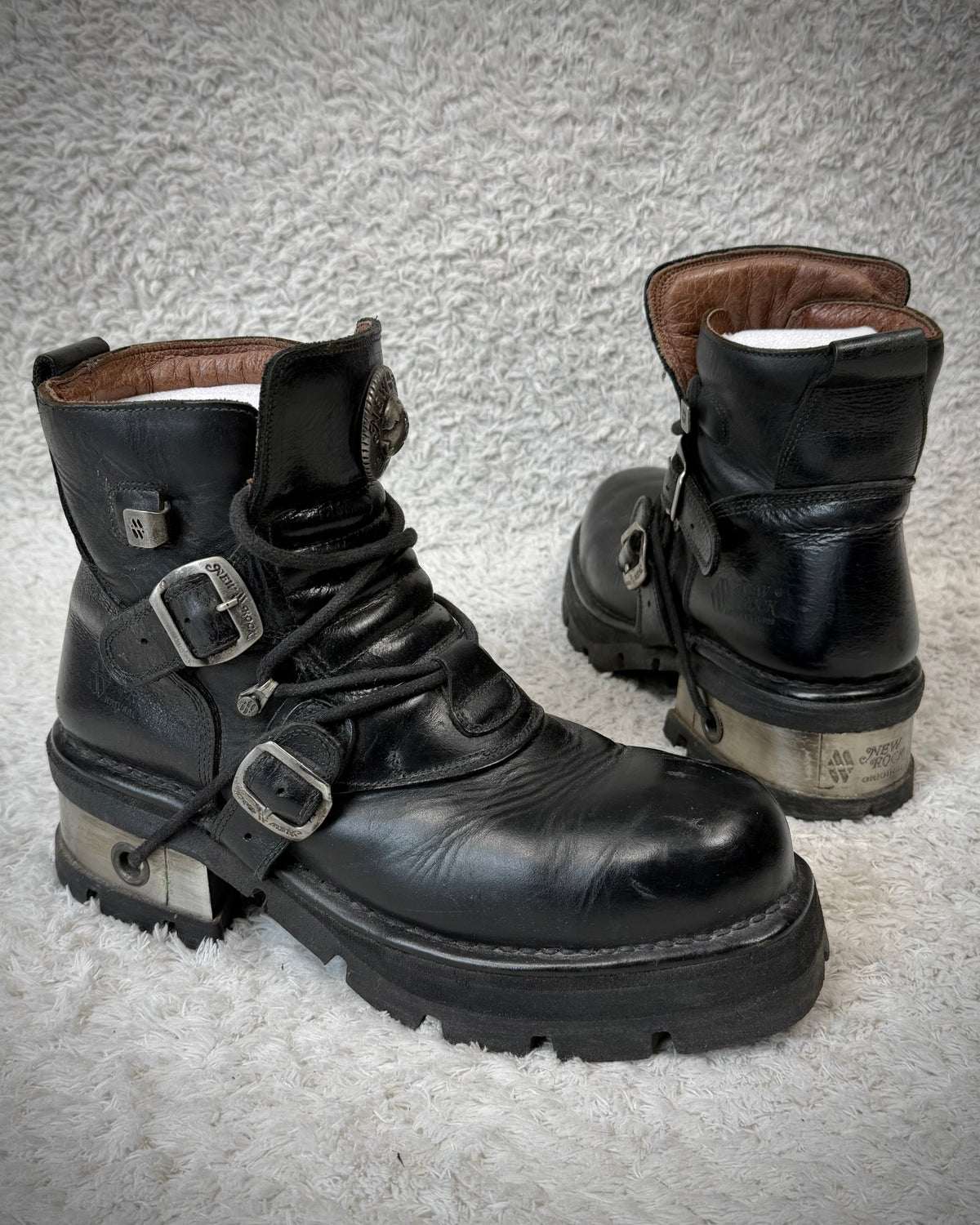 New Rock Steel Heel Leather Boots
