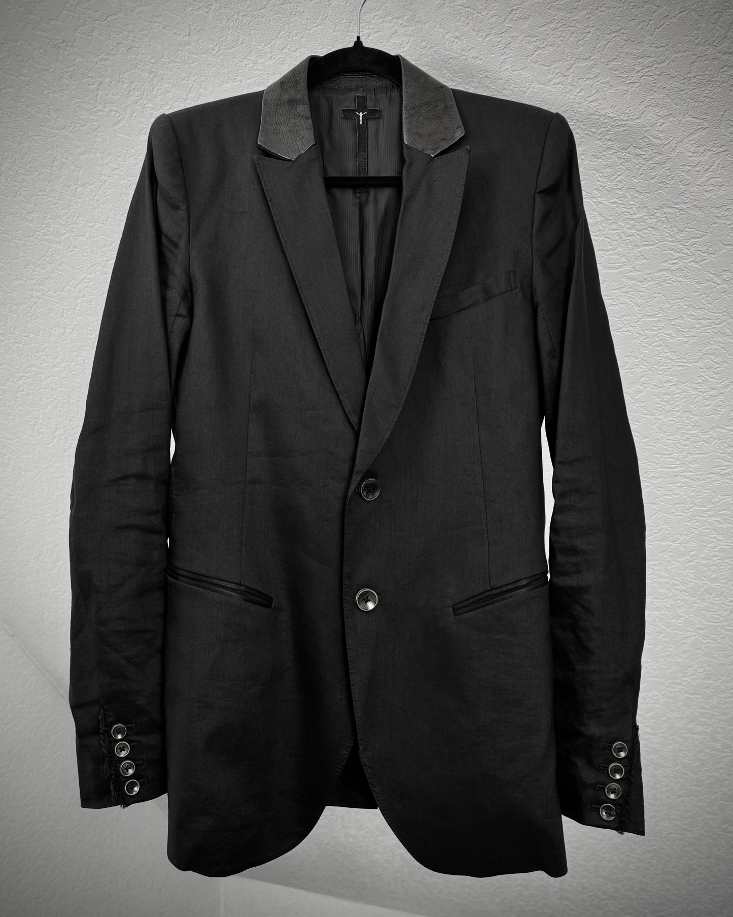 L.G.B. “JK-6” Fringed Spine Goat Collar Cross Blazer