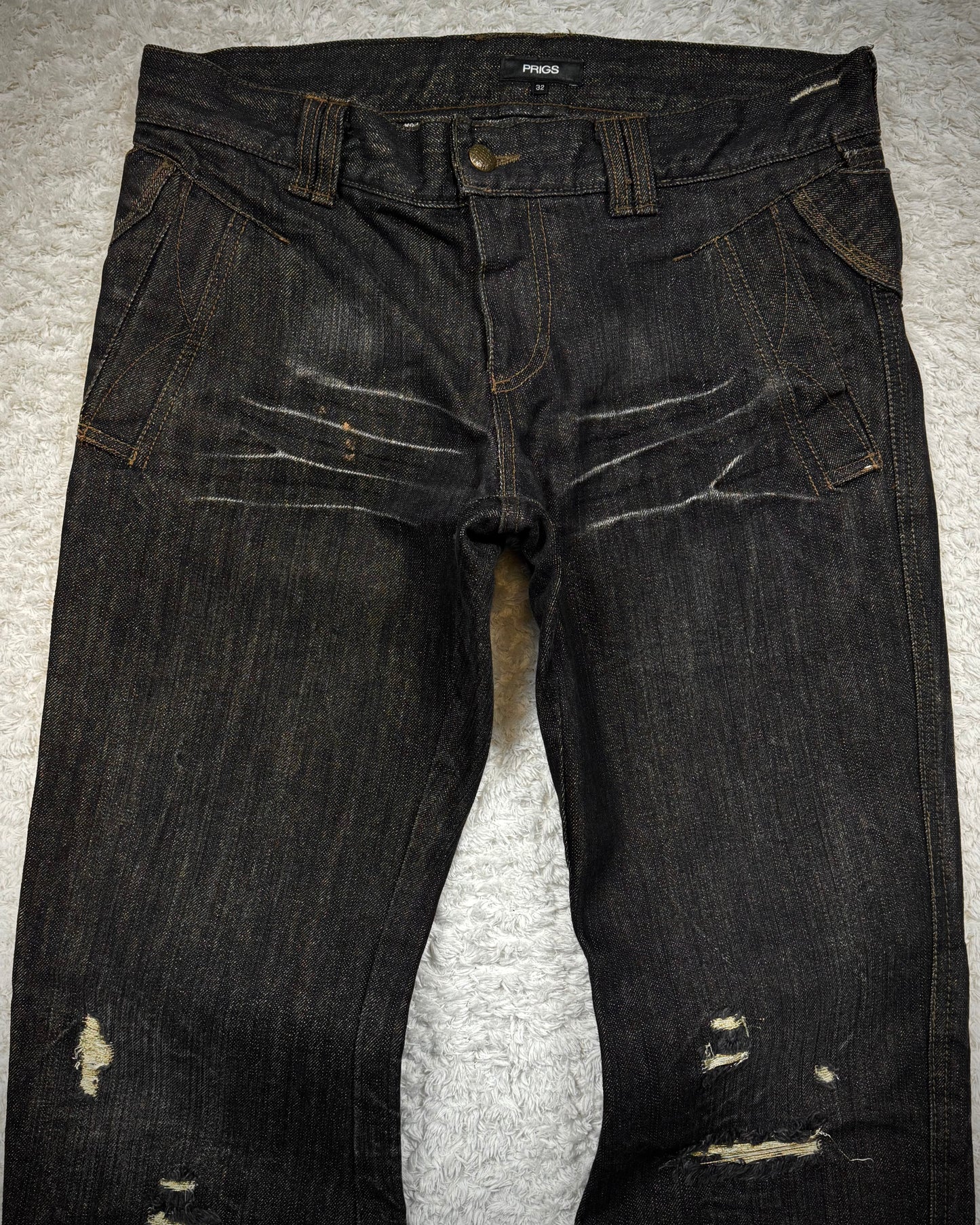 Prigs Gold Seam Distressed Luster Flared Jeans