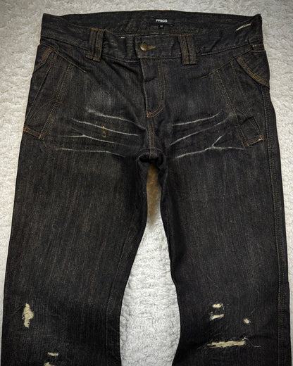 Prigs Gold Seam Distressed Luster Flared Jeans