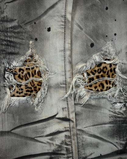 CavariA Leopard Repaired Clawmarks Bootcut Denim