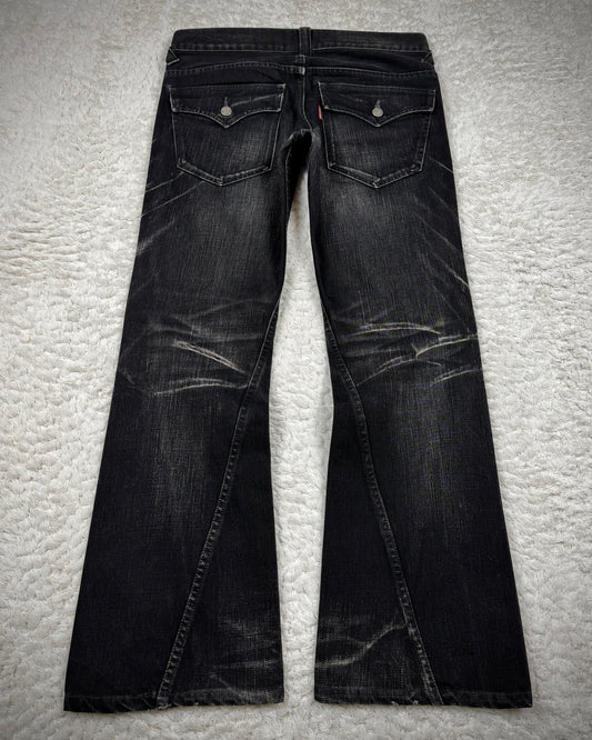Tornado Mart Blood Clawmark Washed Spiral Flared Jeans