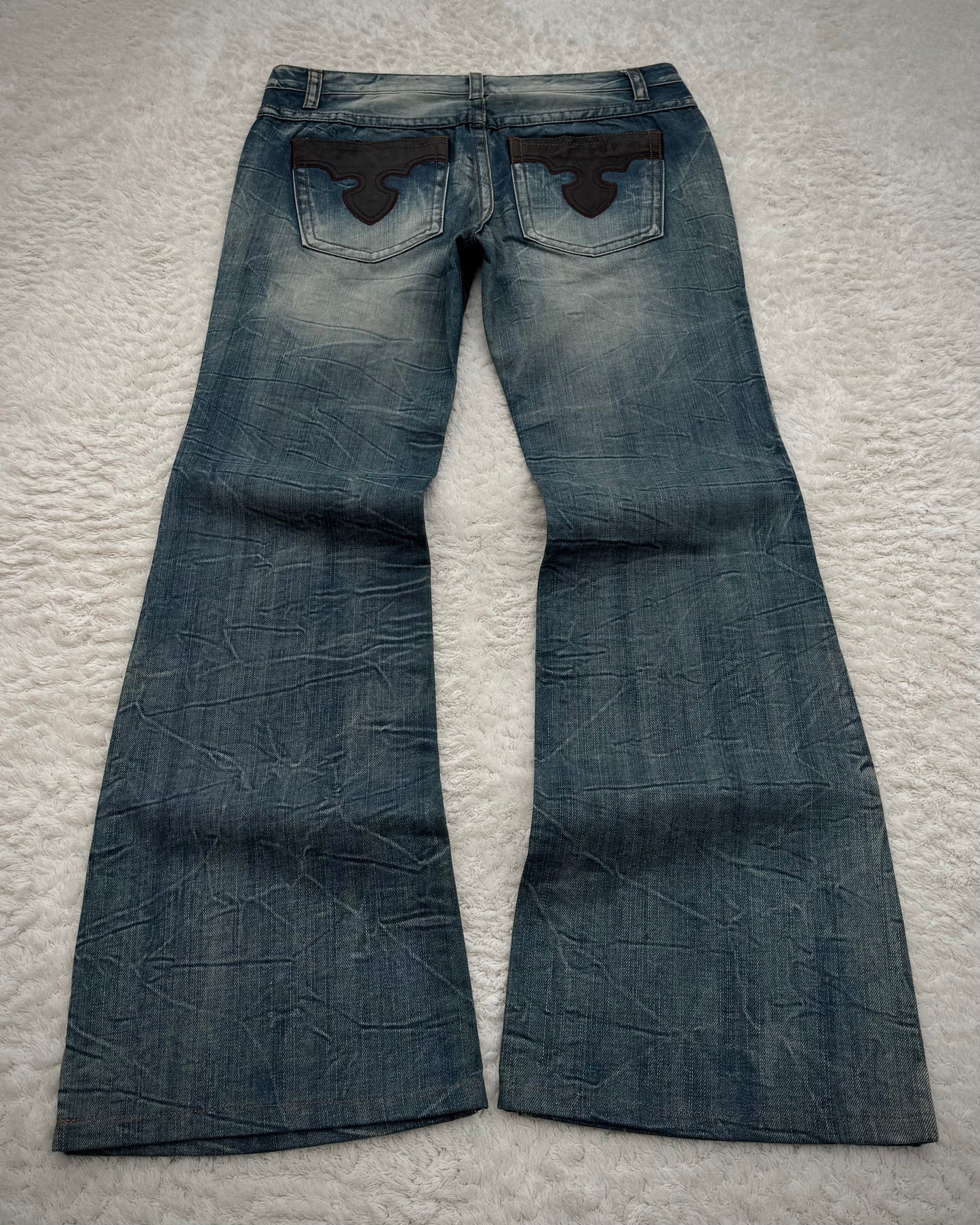 Agate Label Honeycomb Washed Leather Accented Flared Jeans