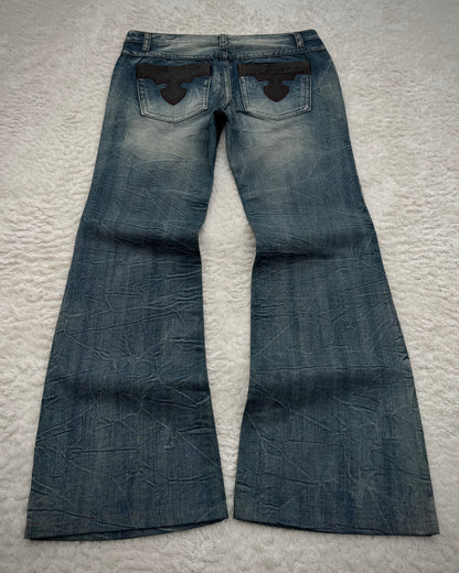 Agate Label Honeycomb Washed Leather Accented Flared Jeans
