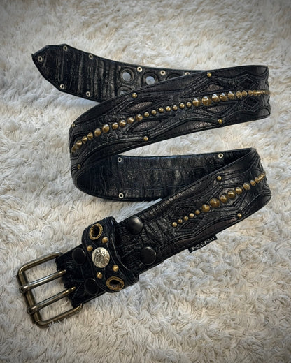 KMRii Cone Studded Double Pronged Leather Belt