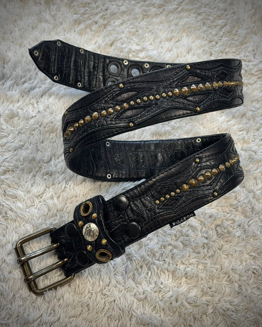 KMRii Cone Studded Double Pronged Leather Belt