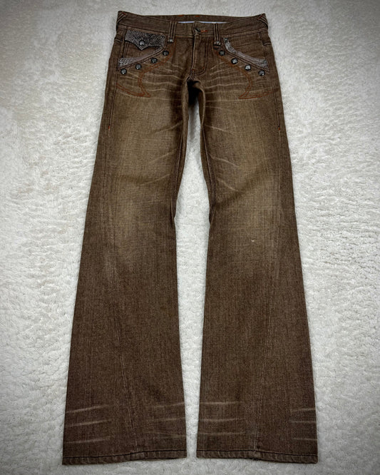 Nicole Club Mud Washed Python Detailed Spiral Bootcut Jeans