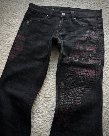 Tornado Mart 3D Python Coated Flared Jeans