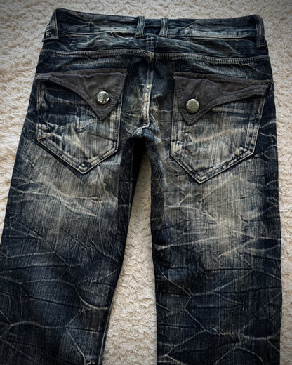 Wild Life Spider Web Honeycomb Washed Flared Jeans