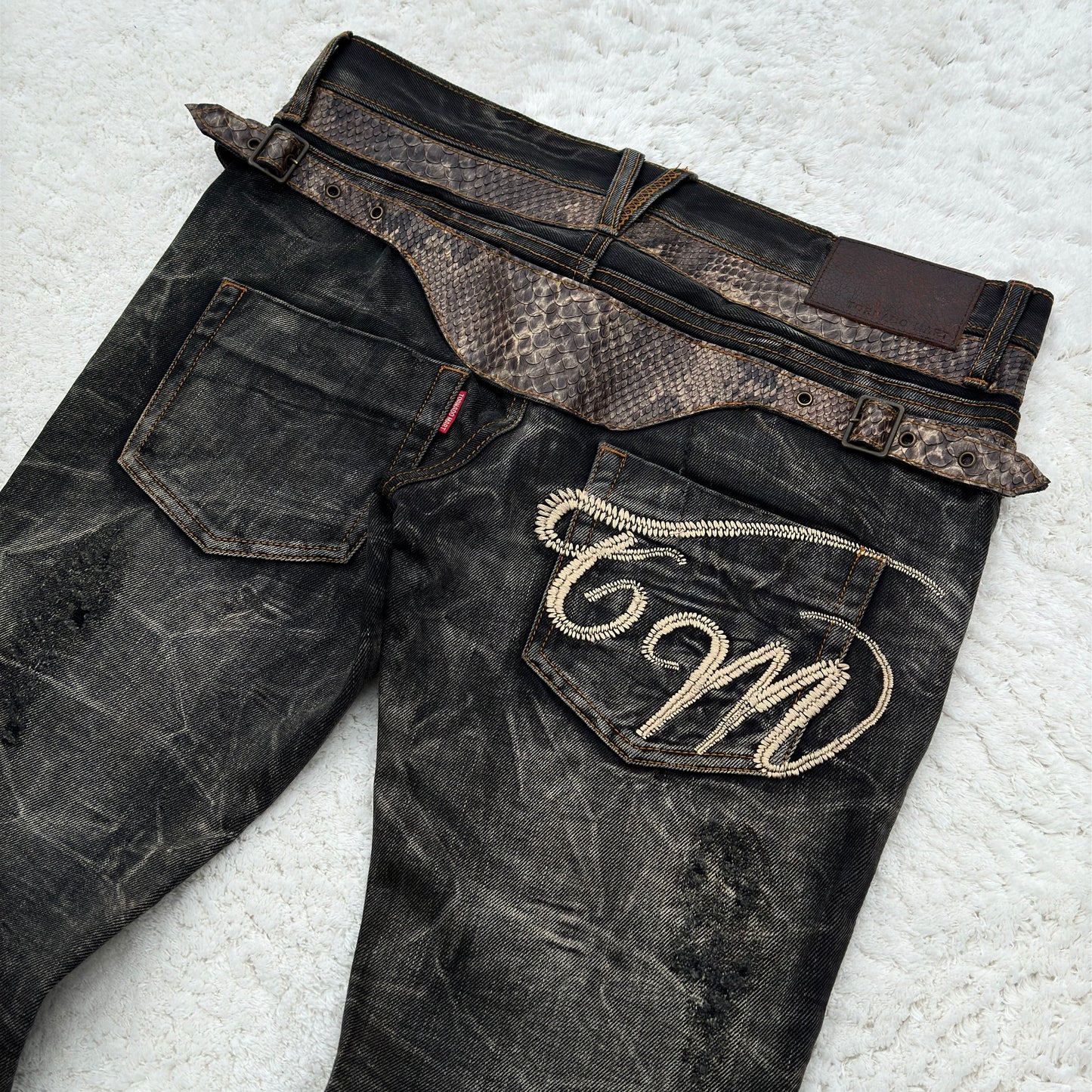 Tornado Mart Python Strapped Flared Jeans