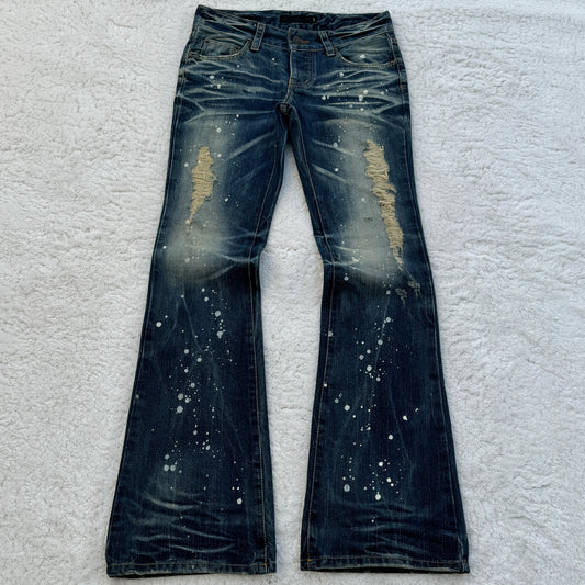 Fuga Paint Splatter Distressed Mud Wash Flared Jeans