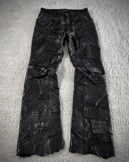 Yasuyuki Ishii Crocodile Leather Patchwork Flared Pants