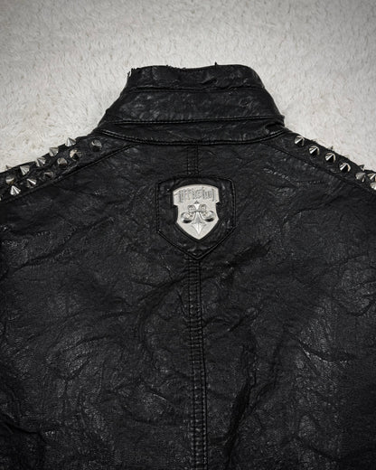 Affliction Spike Studded Metal Badge Leather Jacket
