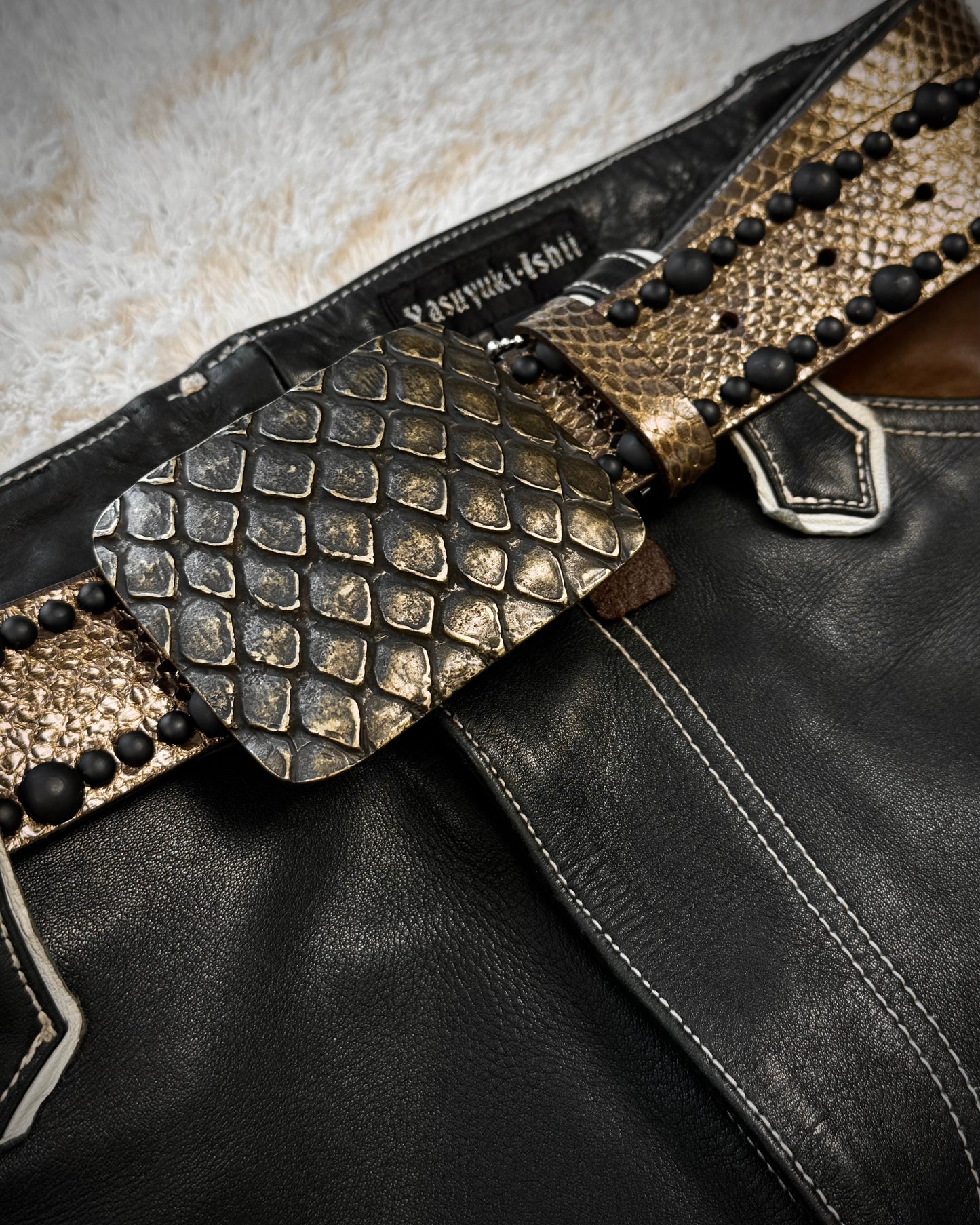 Diavlo Python Buckle & Textured Studded Leather Belt