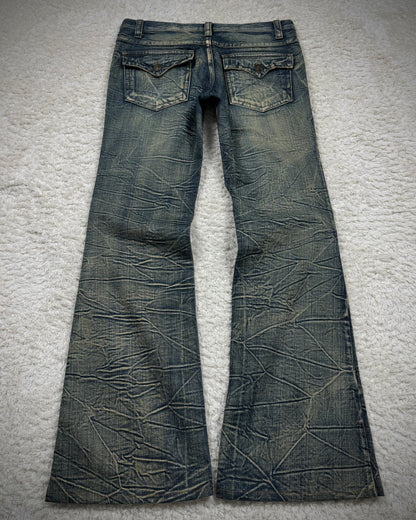 Agate Label Mud Honeycomb Washed Flared Jeans