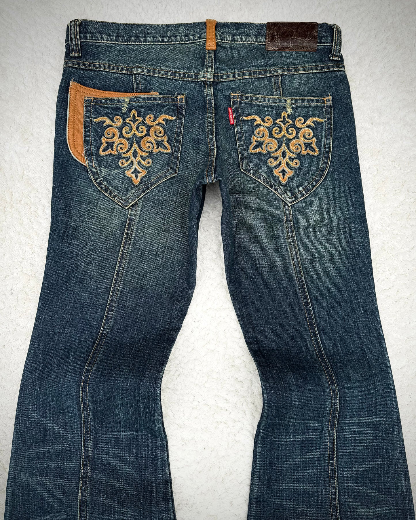 Tornado Mart Leather Tribal Mud Washed Flared Jeans