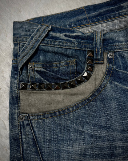 Tornado Mart Tribal Embroidery Studded Flared Jeans